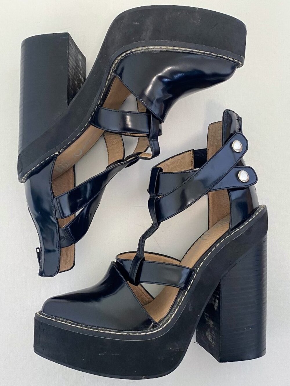 Jeffrey Campbell Black Leather Strappy Platform Heels